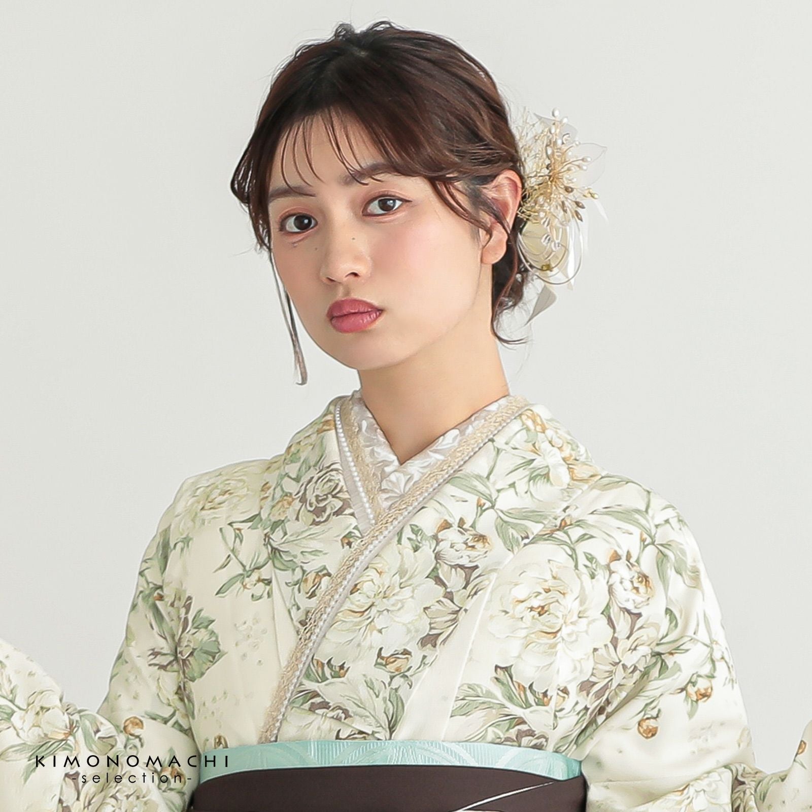 刺繍 半衿 単品 silelly シルエリー「ローズ オフホワイト、銀刺繍
