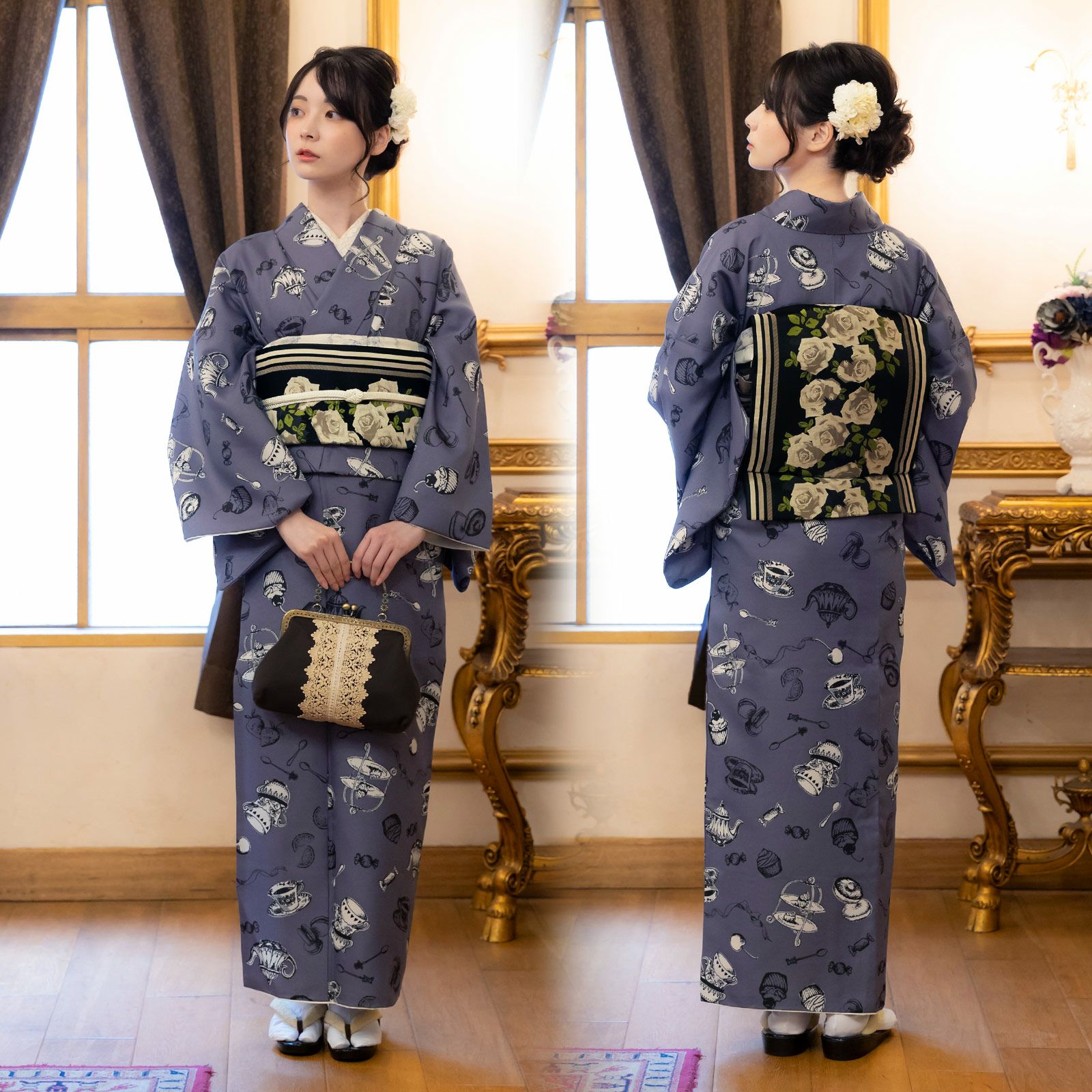 洗える着物10％OFF 3/12迄)洗える着物 袷着物単品「アフタヌーンティー