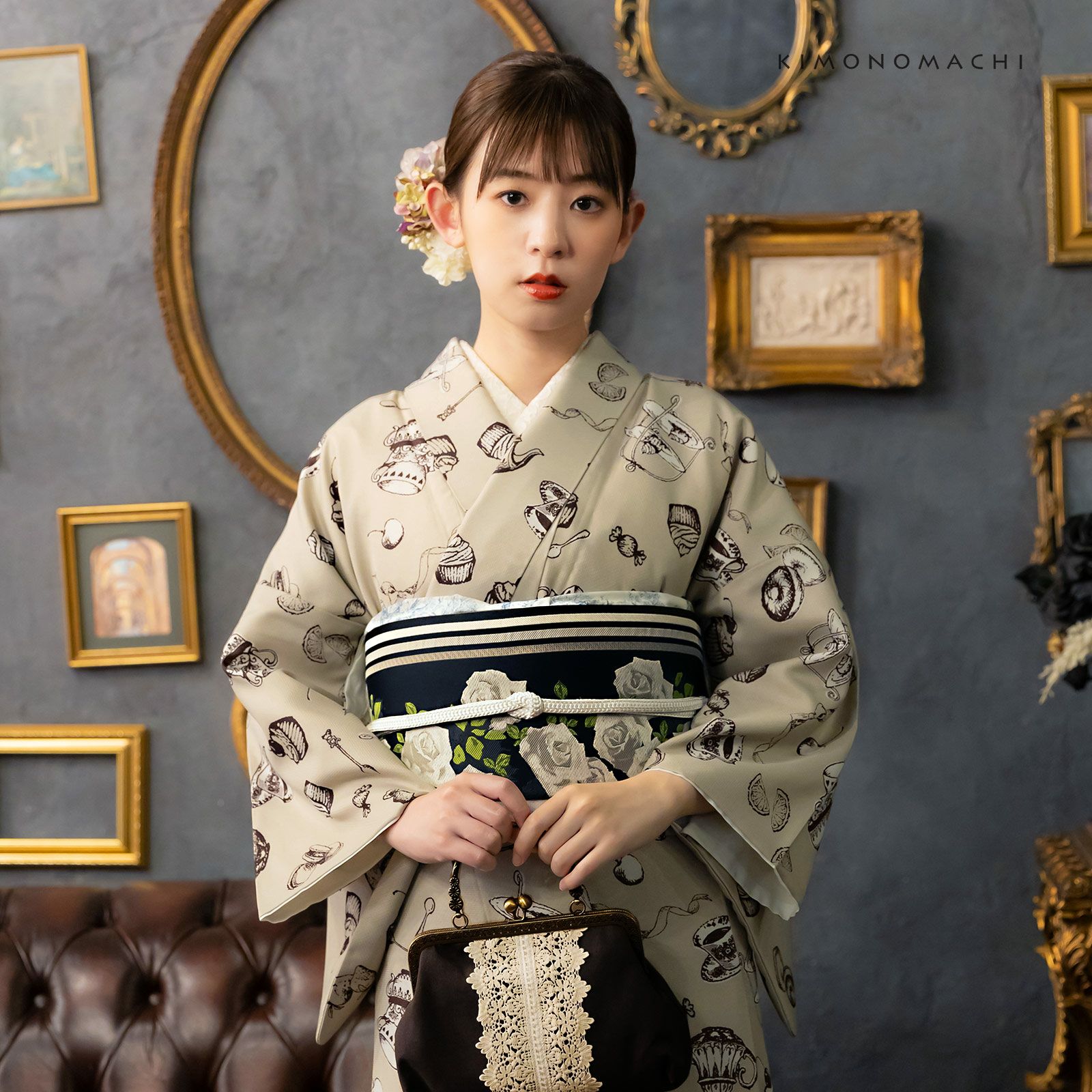 着物いろいろ 洗える着物10％OFF 5/14迄)洗える着物 セット「袷着物：丸花更紗に菱灰