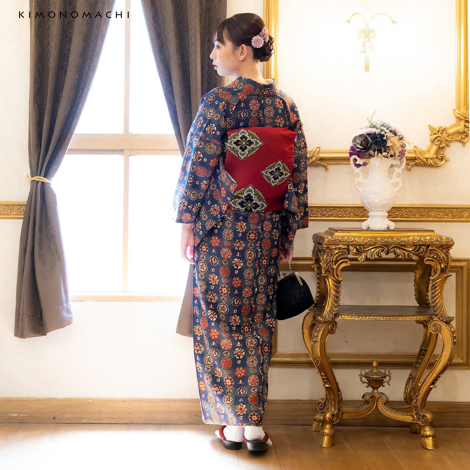 京袋帯 単品 数量限定 KIMONOMACHI オリジナル「赤 花菱」ポリエステル