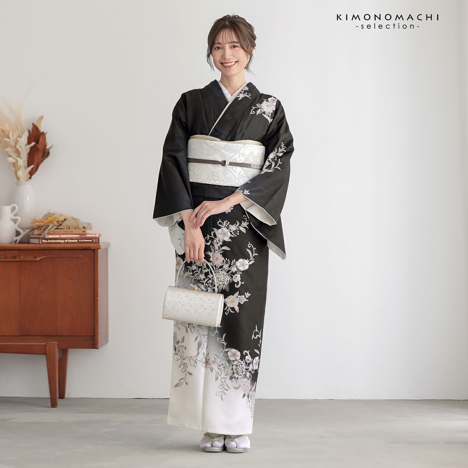 訪問着 お仕立て上がり 単品「黒 唐花」礼装 ポリエステル 訪問着 結婚