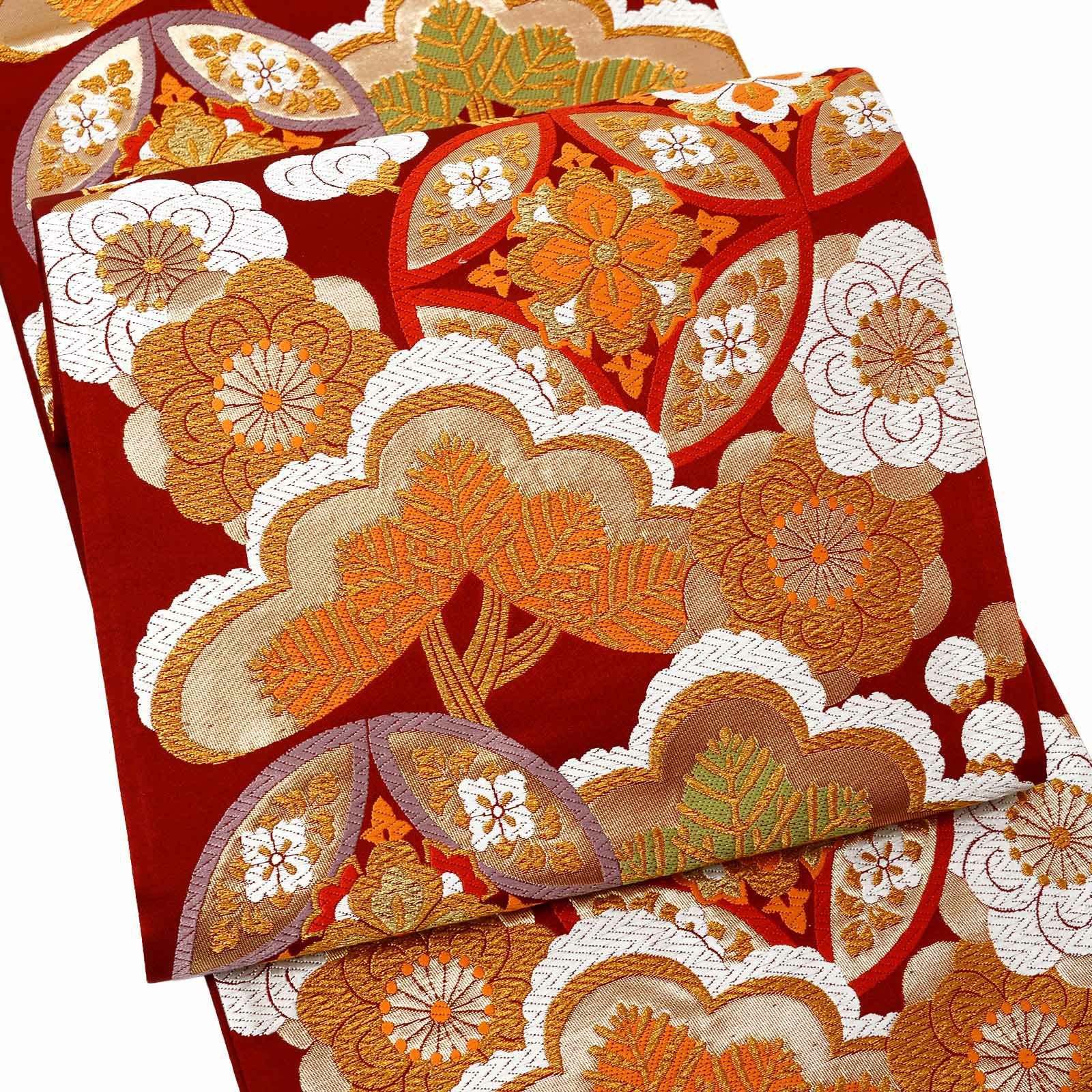 振袖 袋帯 単品「黒地 七宝に梅松」日本製 西陣織 西陣織証紙番号 No