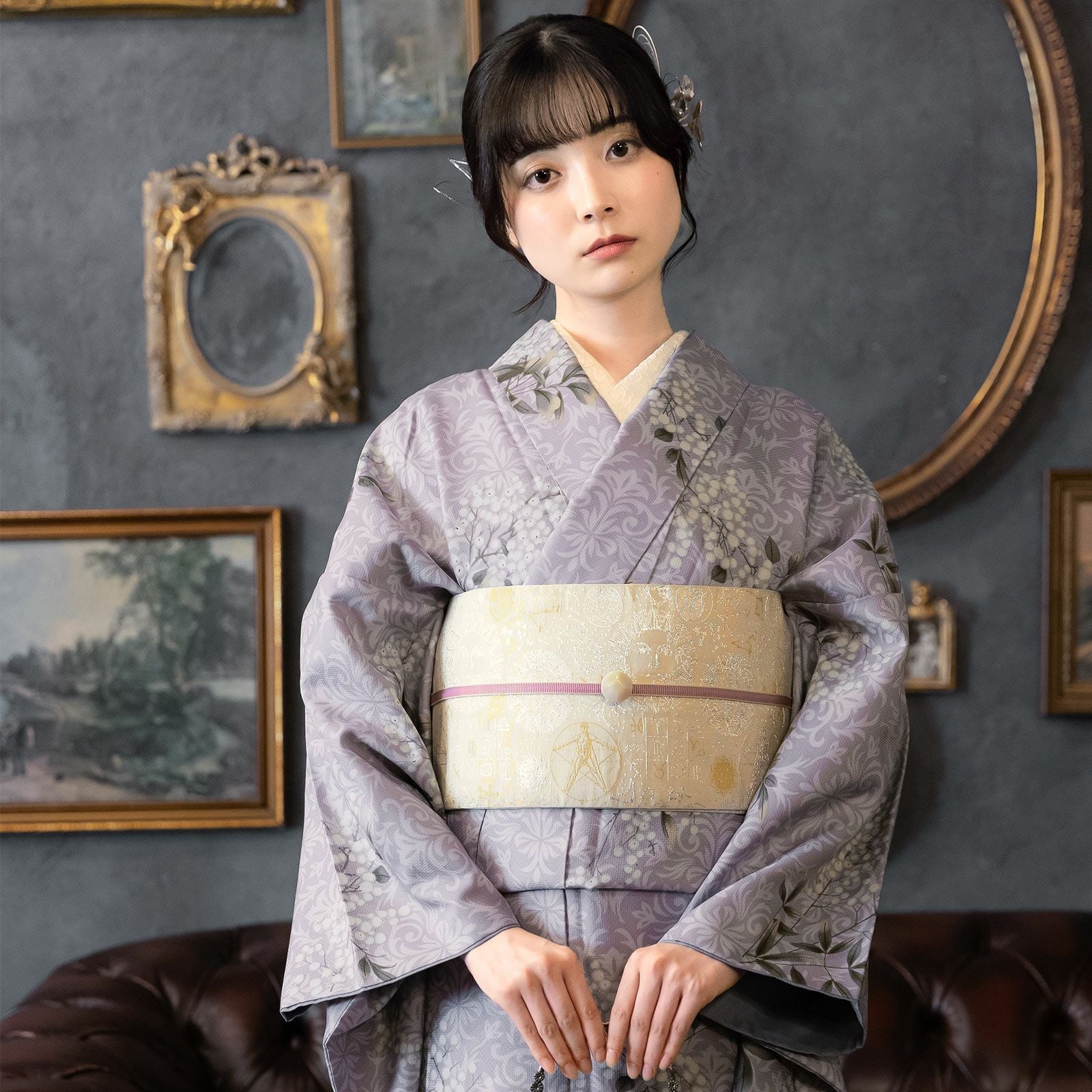 半幅帯 オルザ oluza oruza 単品「コスモグラフィー 鳥の子色×ゴールド
