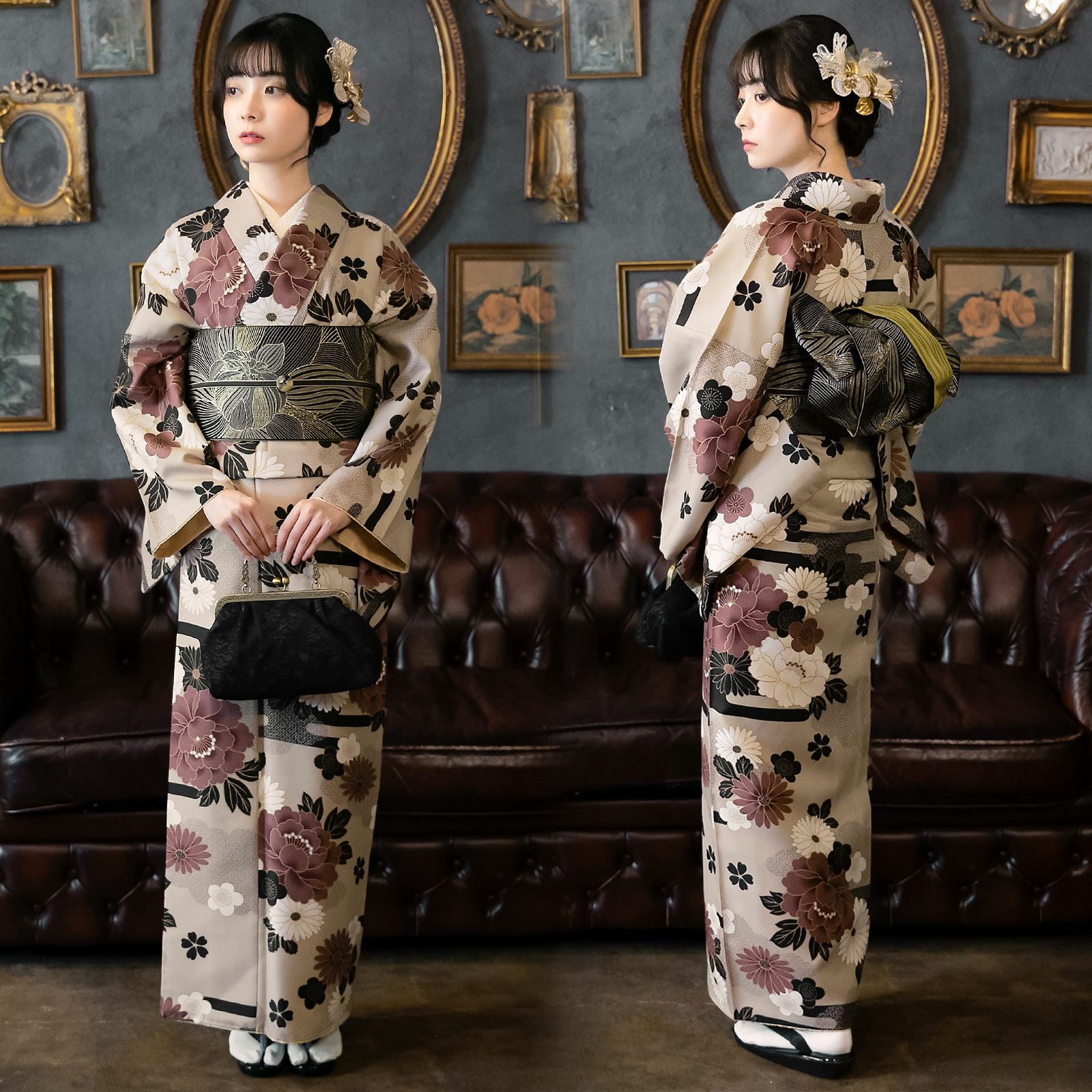 半幅帯 オルザ oluza oruza 単品「菊花 生成り色・鉄色・青碧・薄藤色