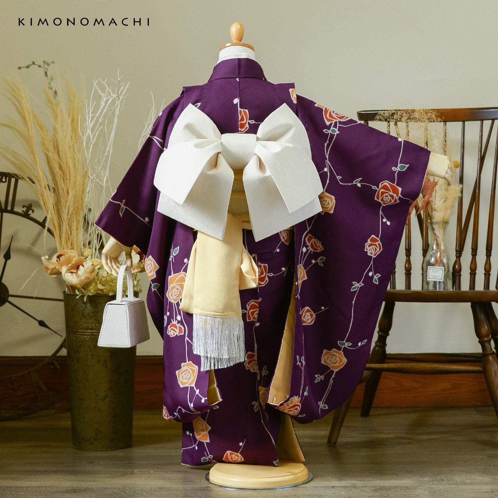 七五三早割COUPON10%OFF10/8迄)七五三 7歳 四つ身着物 単品「ばら 紫色