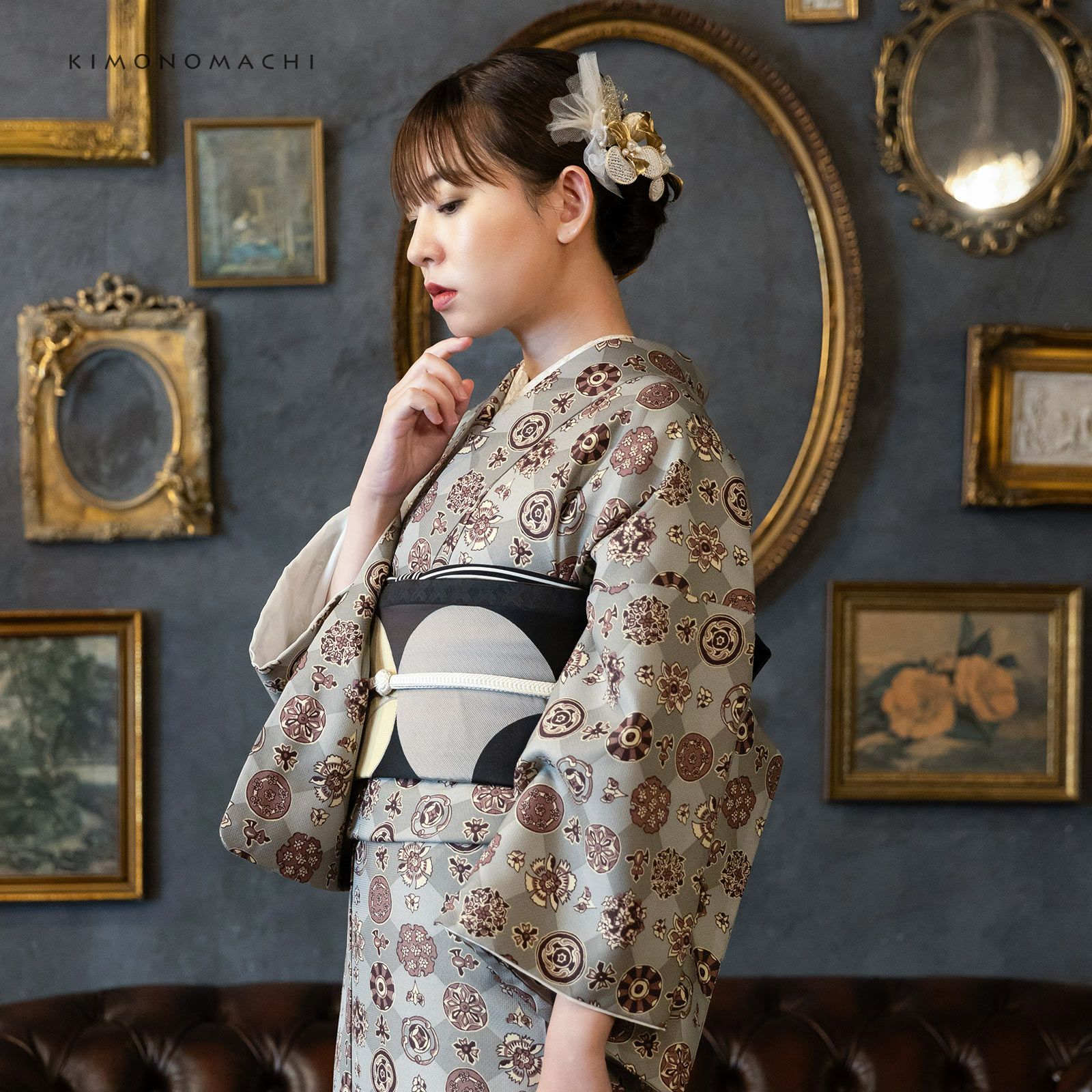 洗える着物10％OFF 5/14迄)洗える着物 セット「袷着物：丸花更紗に菱