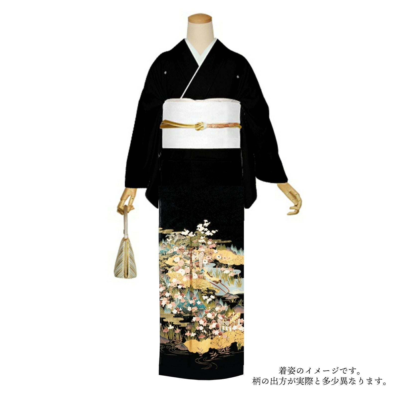 Ａお仕立て上がり正絹留袖　黒地に鳥模様　染め抜き紋五つ紋 訳アリ】黒留袖 お仕立て上がり 単品「御所解き文様」正絹 紋入れ代