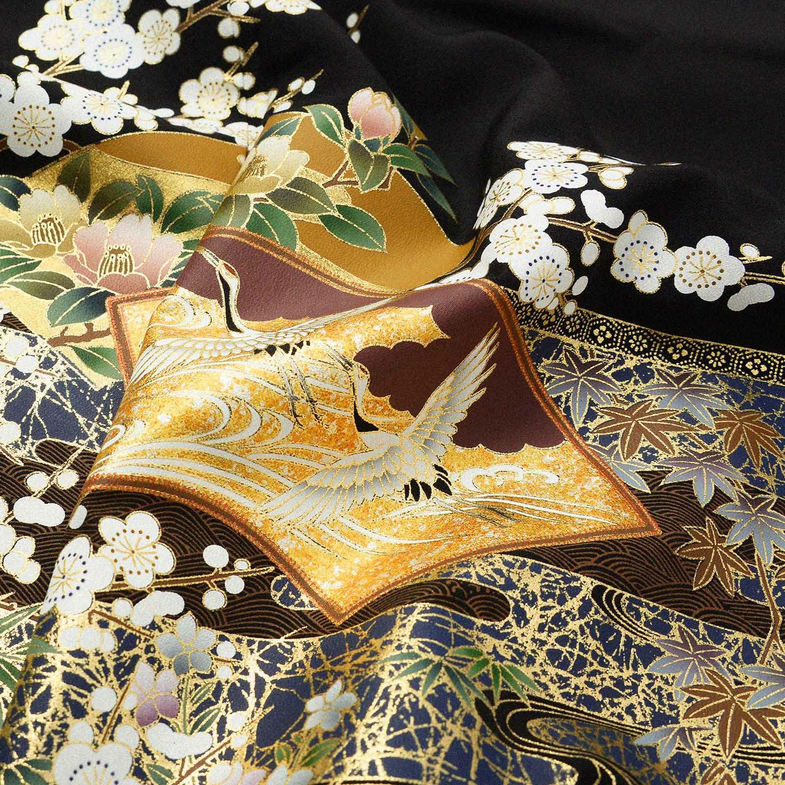 訳アリ】黒留袖 お仕立て上がり 単品「地紙に鶴」正絹 紋入れ代込み