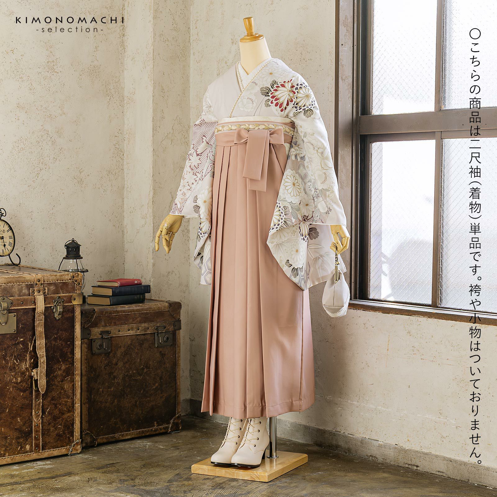 ほっぺぴ　 5枚　新品・サンプル品！二尺袖ショート丈用・長襦袢　　ピンク系 二尺袖着物 単品「ペールローズ 丸菊に四季花」Fサイズ お仕立て上がり