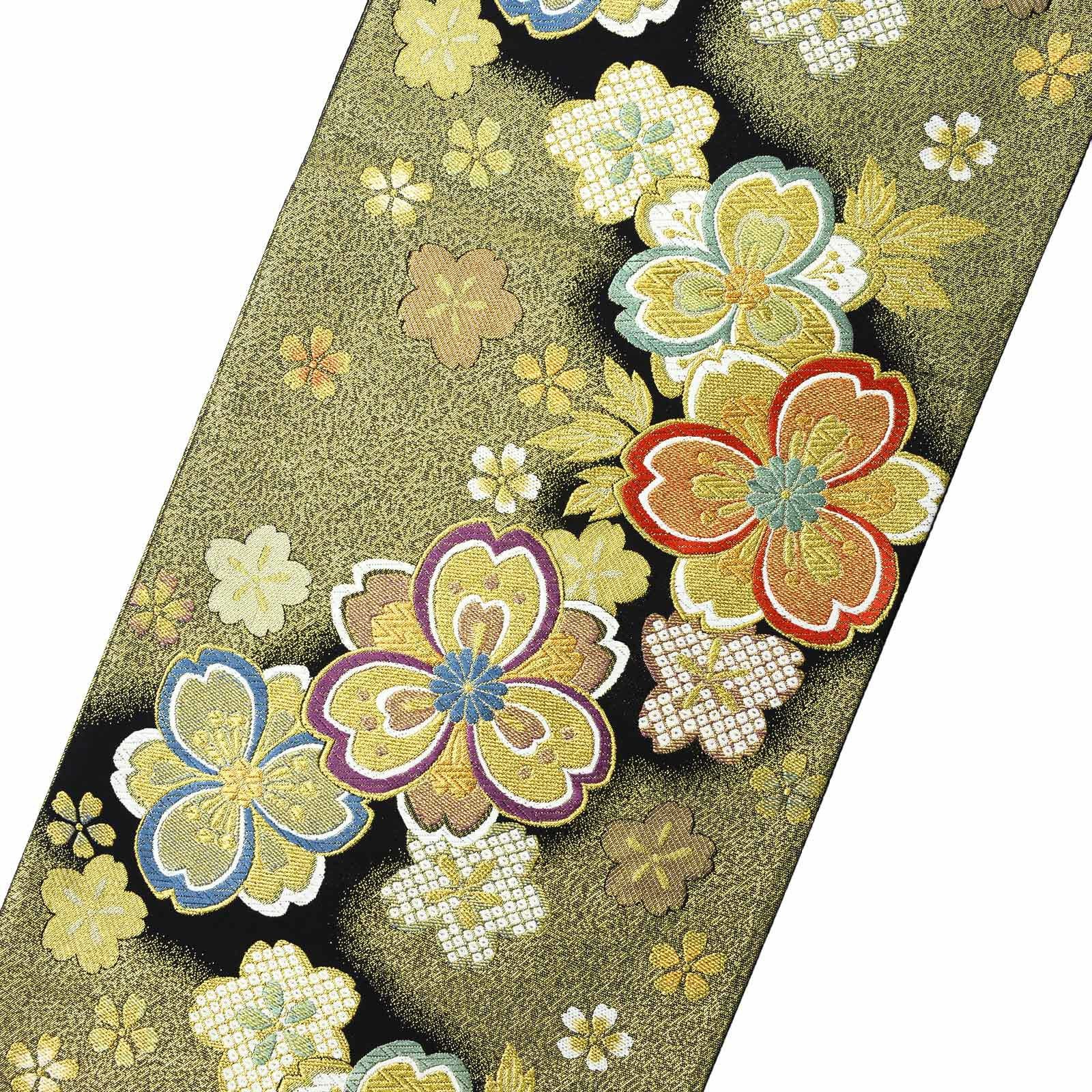 訳アリ】振袖 袋帯 単品「水色 雪輪、流線に菊」日本製 未仕立て 振袖