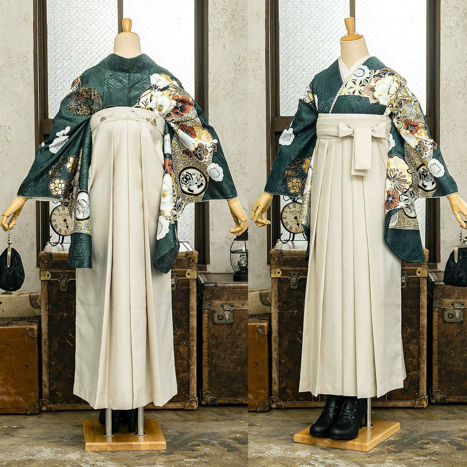 袴 セット 卒業式 女性 4点セット「絵羽二尺袖+刺繍袴+袴下帯+襦袢