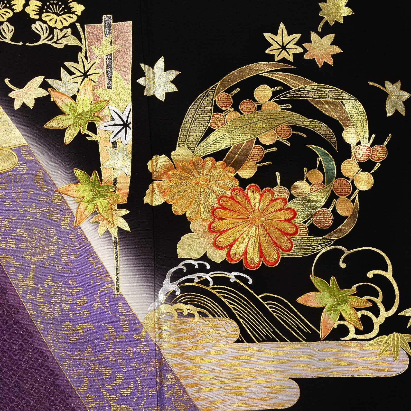 黒留袖 お仕立て上がり 単品「紫 エ霞に菊の丸」正絹 紋入れ代込み