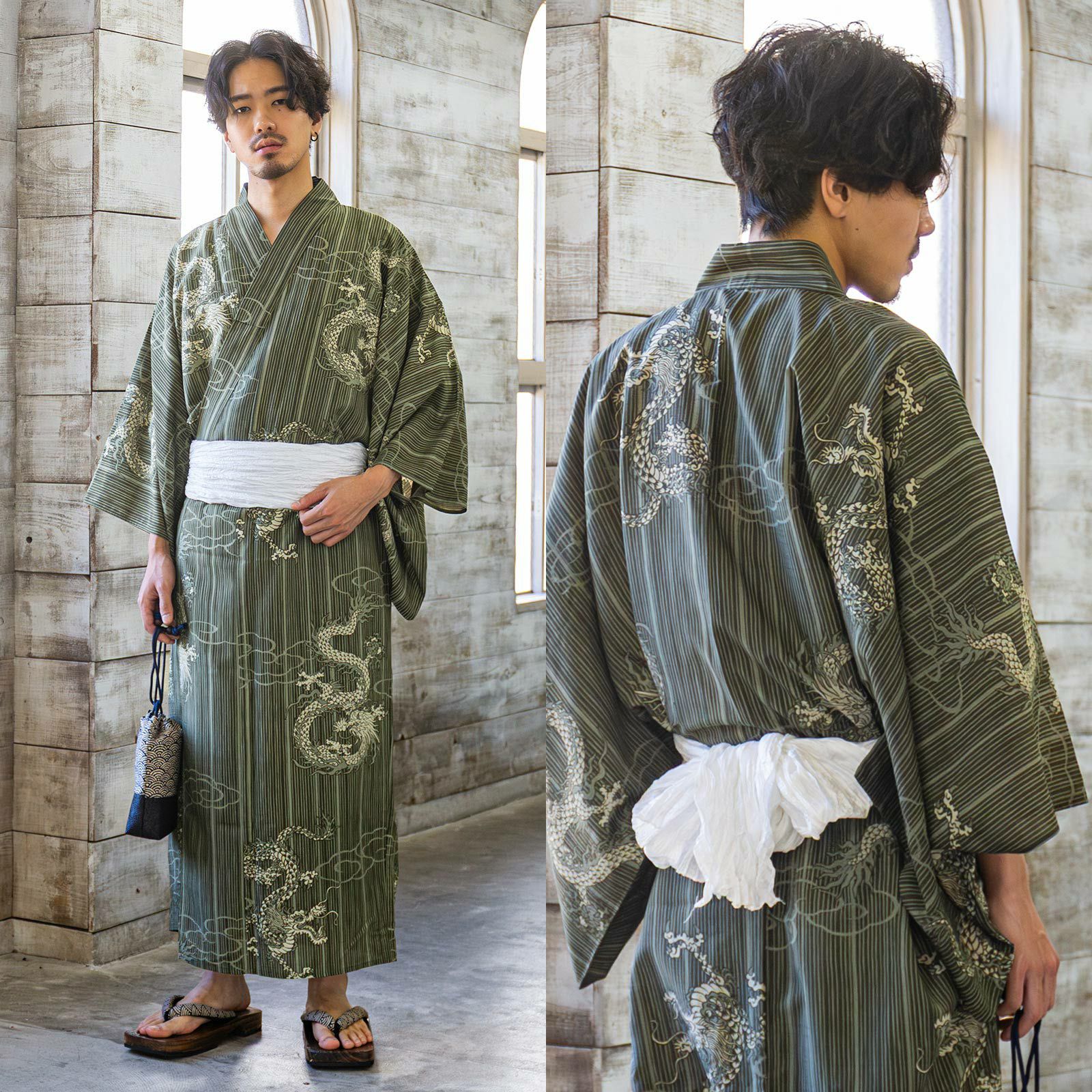 浴衣 帯 しわ兵児帯 単品「レッド・ホワイト・ブラック・イエロー