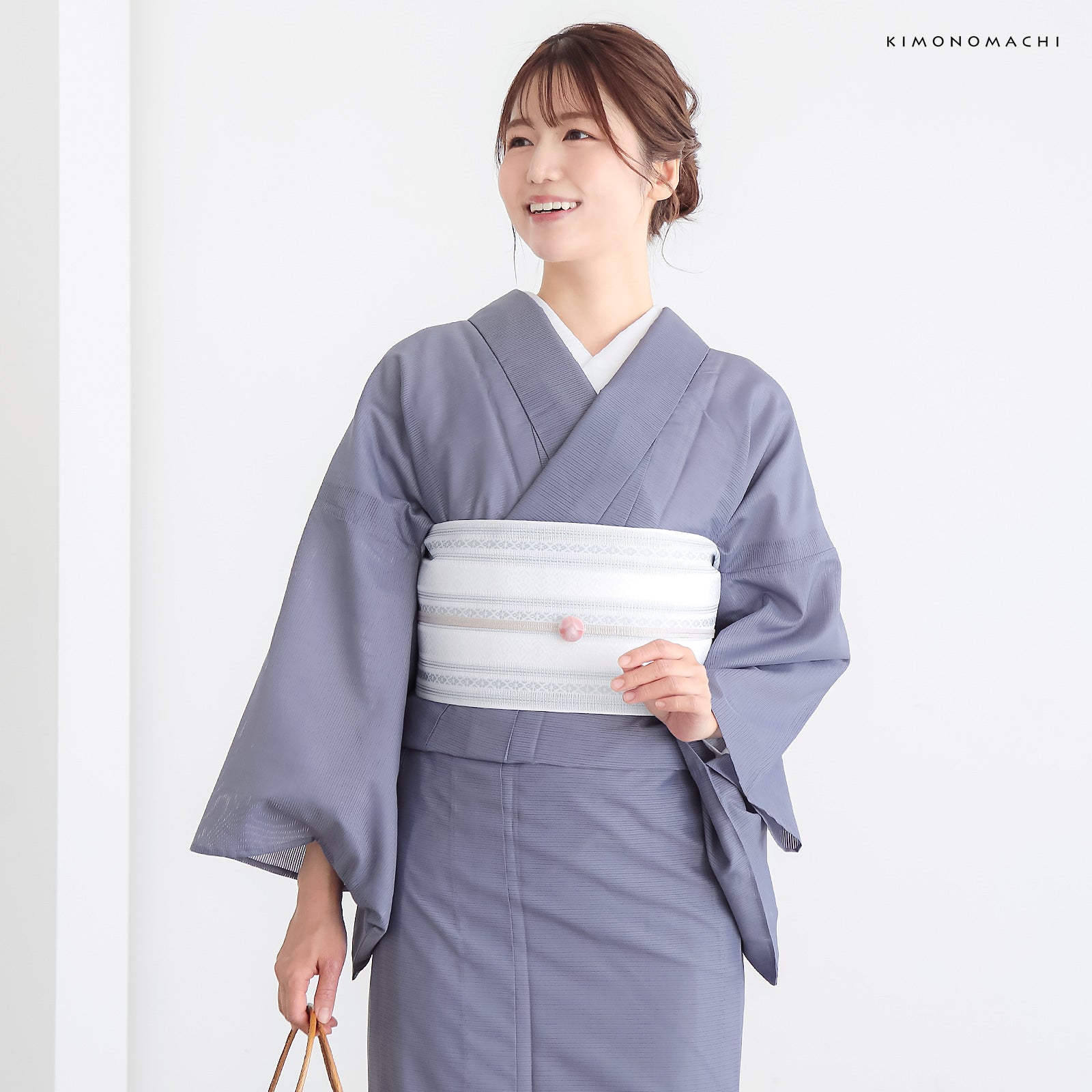 レディース 夏着物 色無地 絽（駒絽）紗半幅帯 2点セット「濃藍・千草
