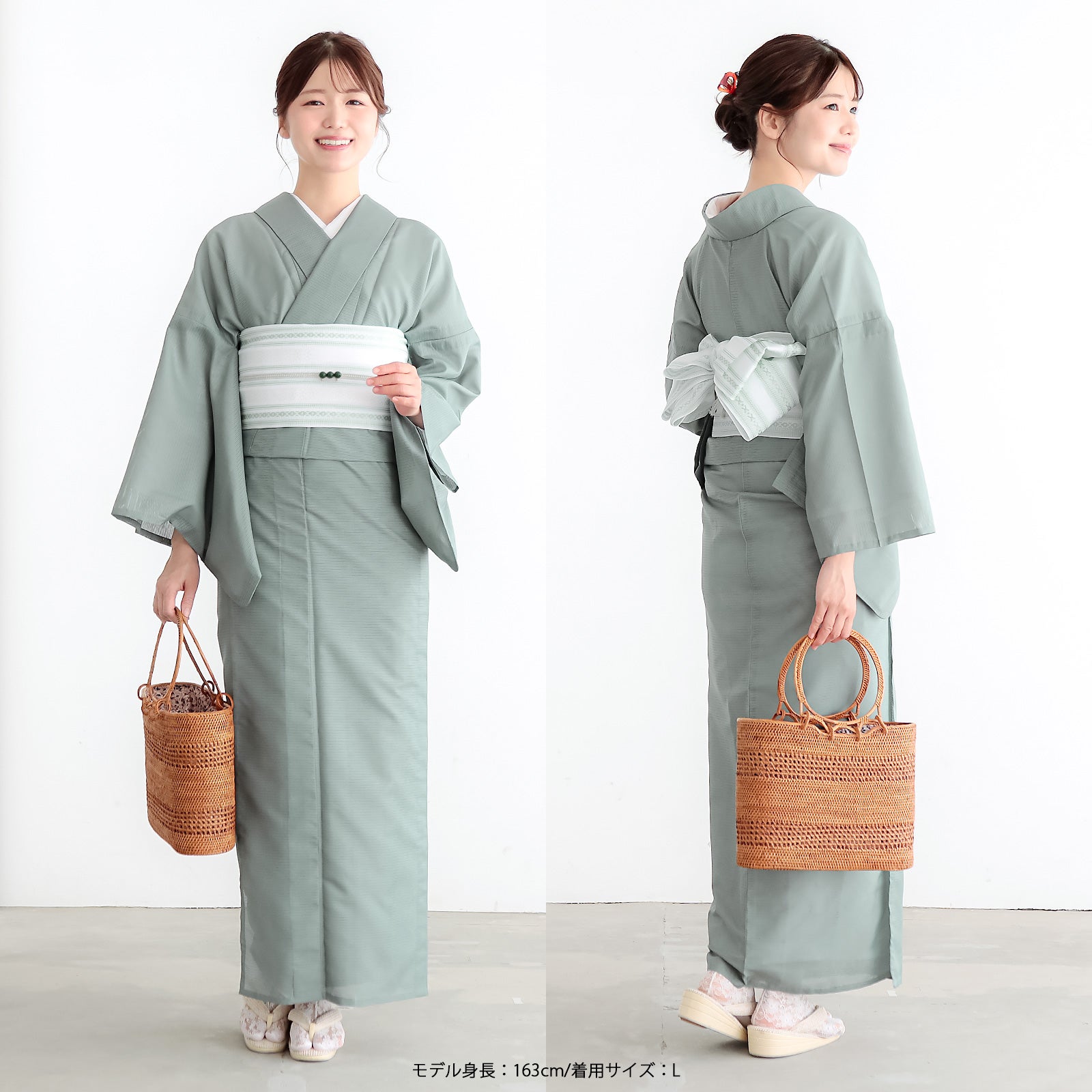 レディース 夏着物 色無地 絽（駒絽）紗半幅帯 2点セット「濃藍・千草