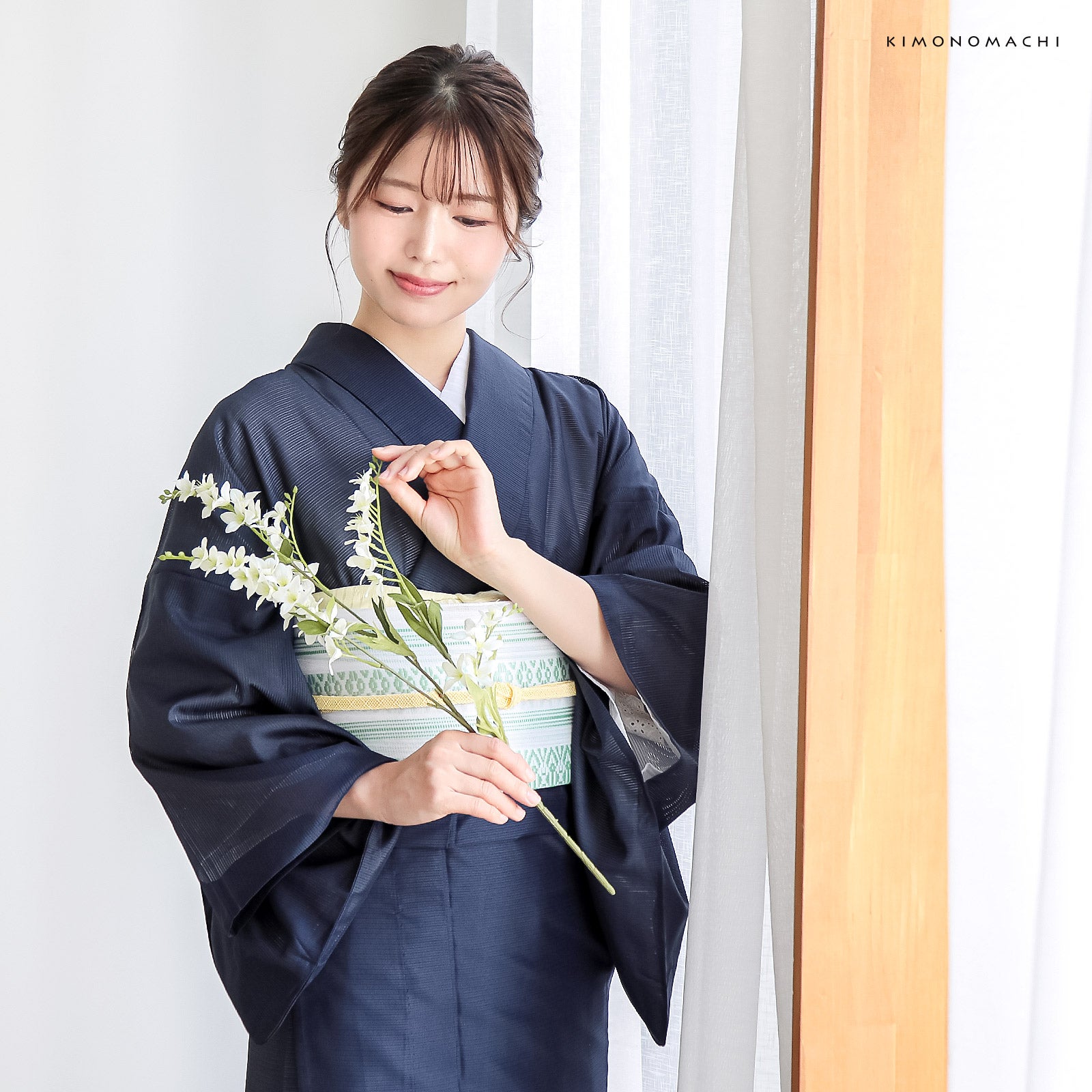 レディース 夏着物 色無地 絽（駒絽）紗八寸帯 2点セット「濃藍・千草