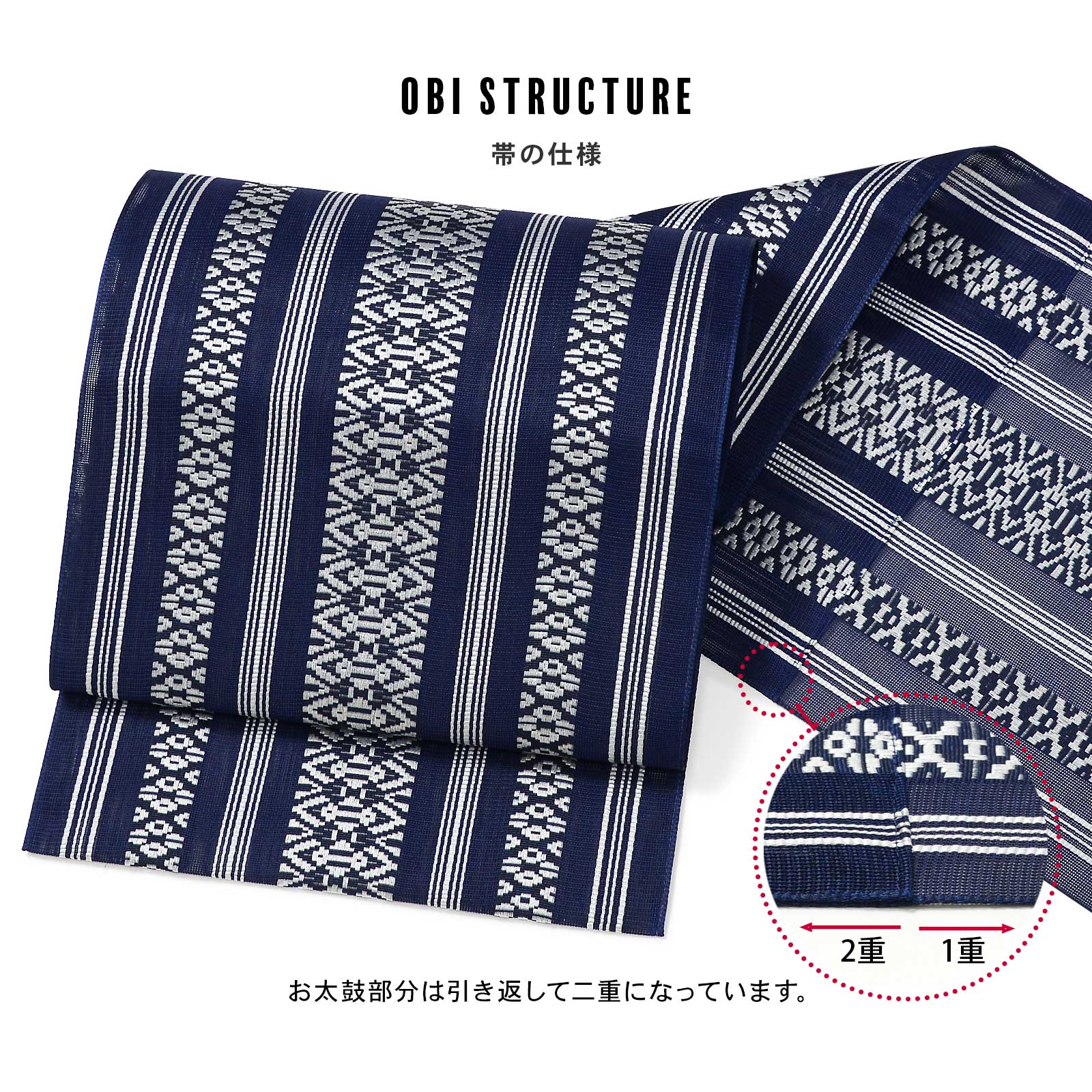 紗献上八寸帯 単品「紺色」日本製 ポリエステル帯 仕立て上がり帯 夏用