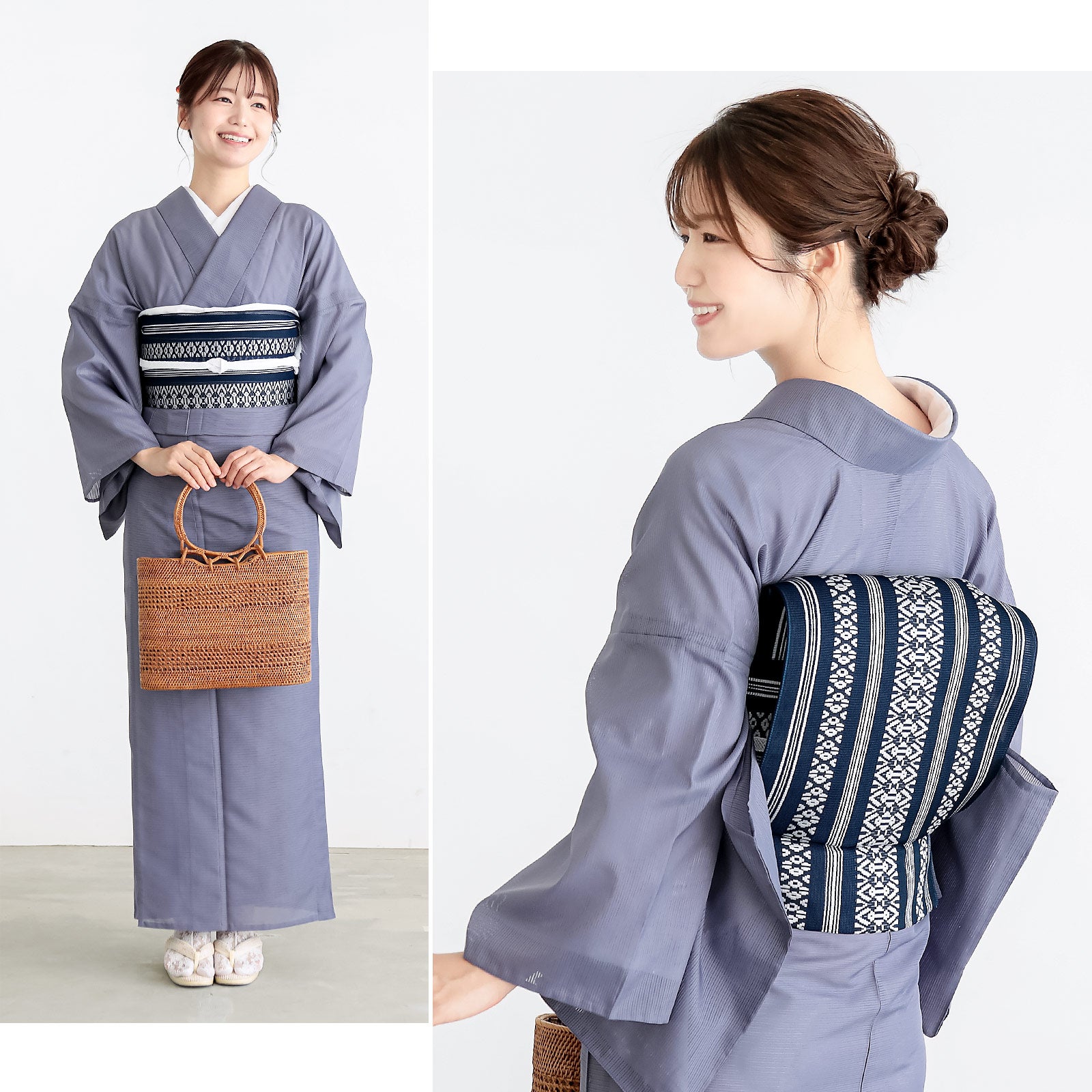紗献上八寸帯 単品「紺色・白×青磁色・白×銀鼠」日本製 ポリエステル帯