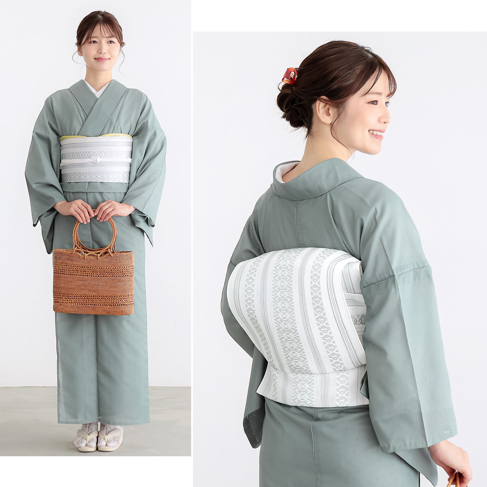 紗献上八寸帯 単品「紺色・白×青磁色・白×銀鼠」日本製 ポリエステル帯