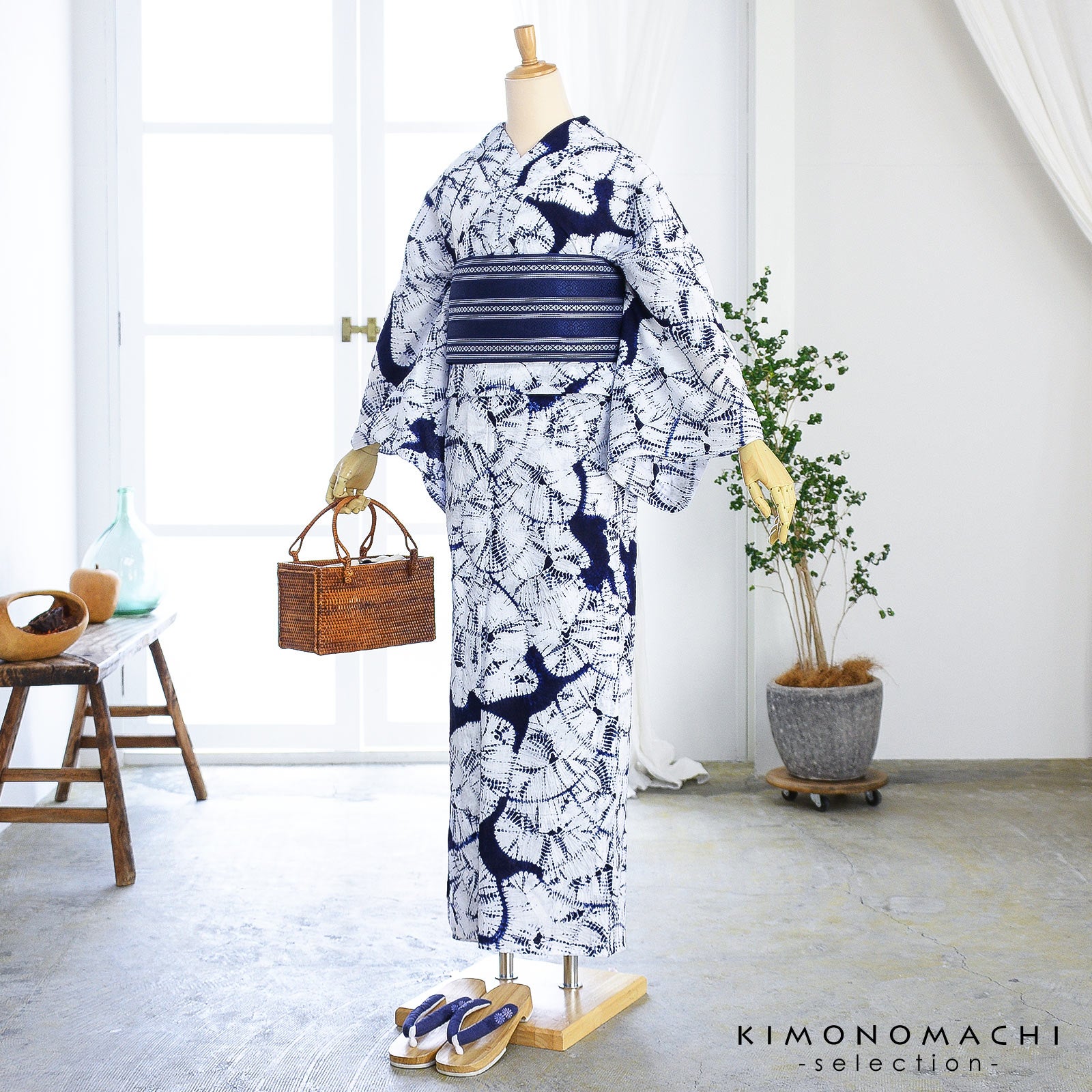 お仕立て上がり絞り浴衣単品「紺キキ 猫」有松絞り 女性浴衣単品