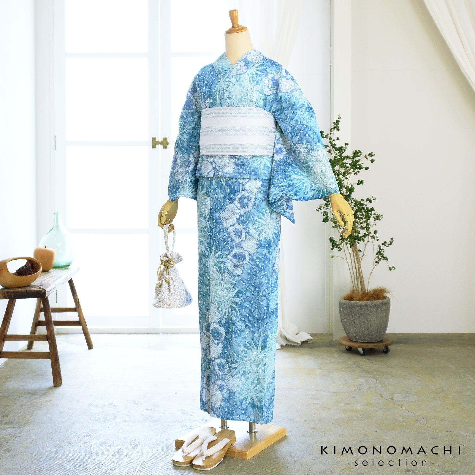 お仕立て上がり絞り浴衣単品 花しぼり「リリアン 浅縹色」有松絞り