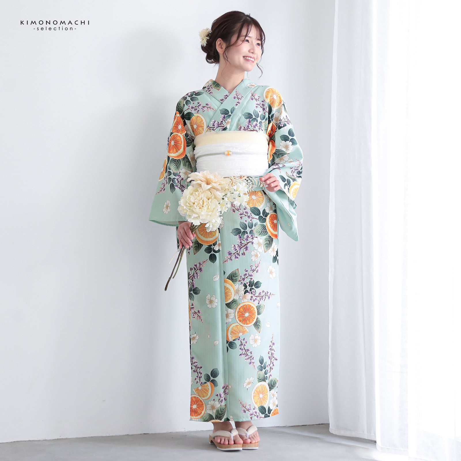浴衣 レディース 女性浴衣単品「ウォーターグリーン ネロリ」Fサイズ