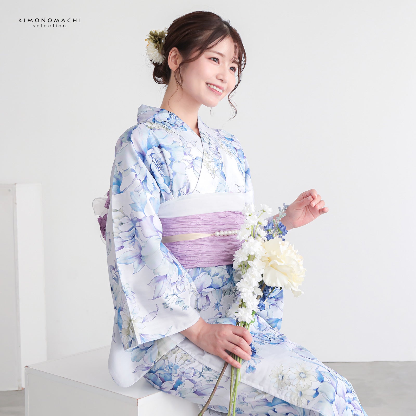 ◇新品浴衣　ピオニー 浴衣 レディース 女性浴衣単品「アイスグレー ピオニー」Fサイズ