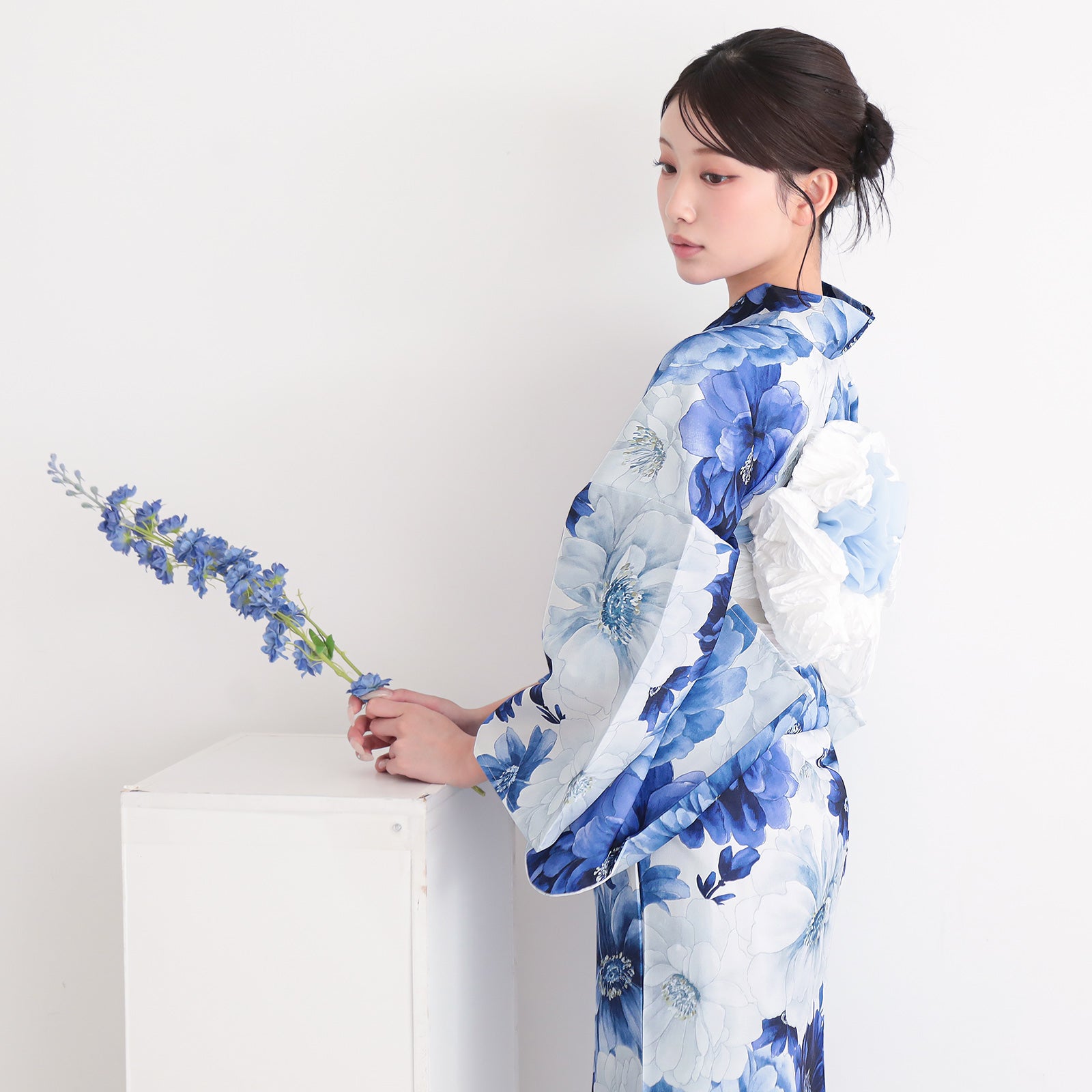 浴衣 レディース 女性浴衣単品「ブルー 牡丹」Fサイズ ポリエステル