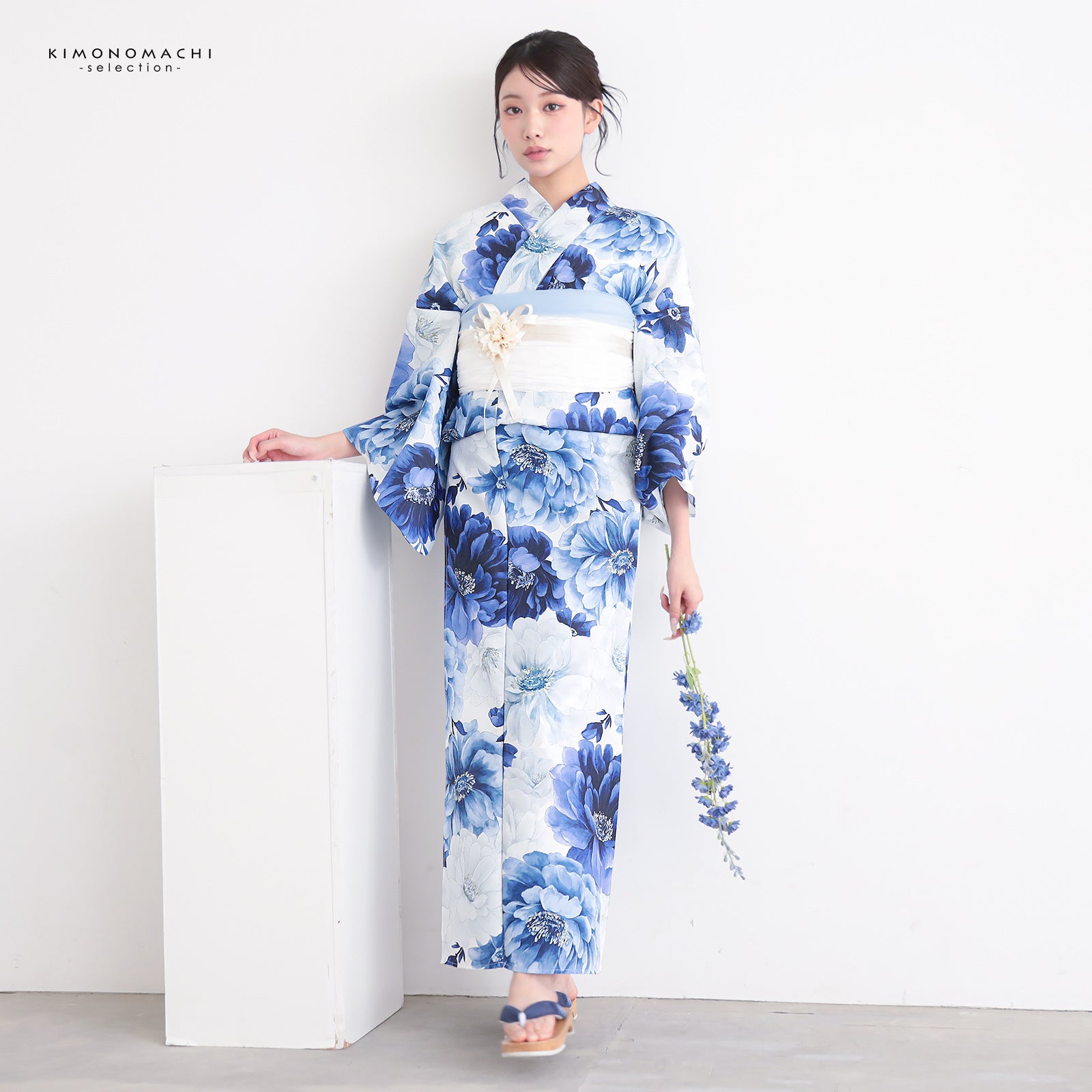 浴衣 レディース 女性浴衣単品「ブルー 牡丹」Fサイズ ポリエステル