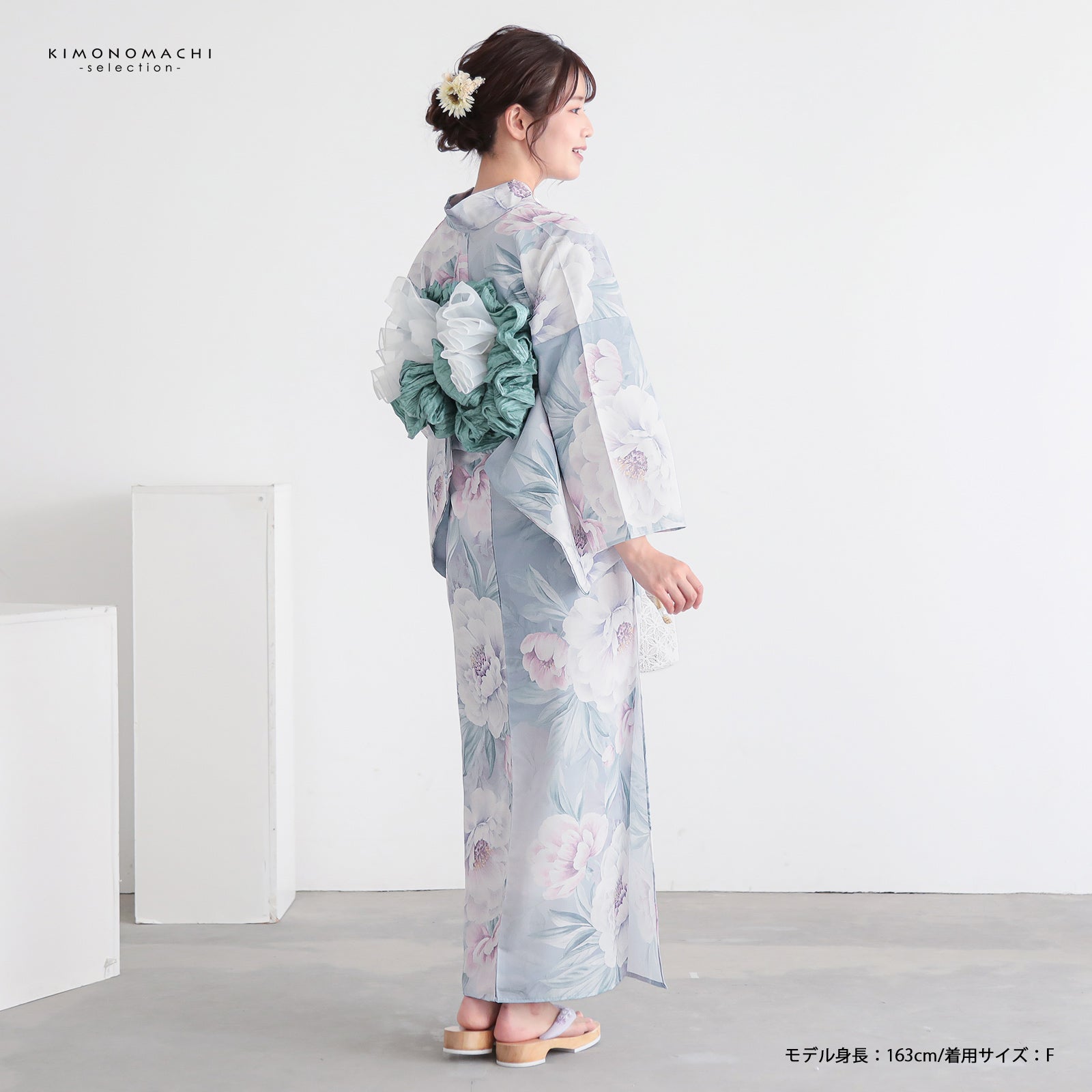 浴衣 レディース 女性浴衣単品「ラベンダーグレー 松葉牡丹」Fサイズ