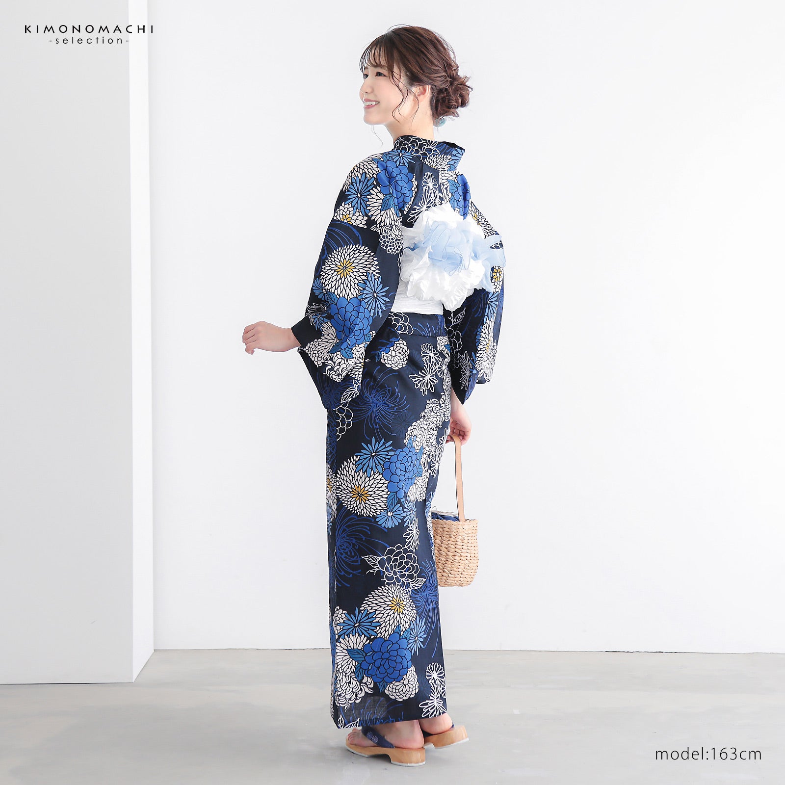 浴衣 レディース 女性浴衣 単品「スイートリリー：紺 菊づくし」F