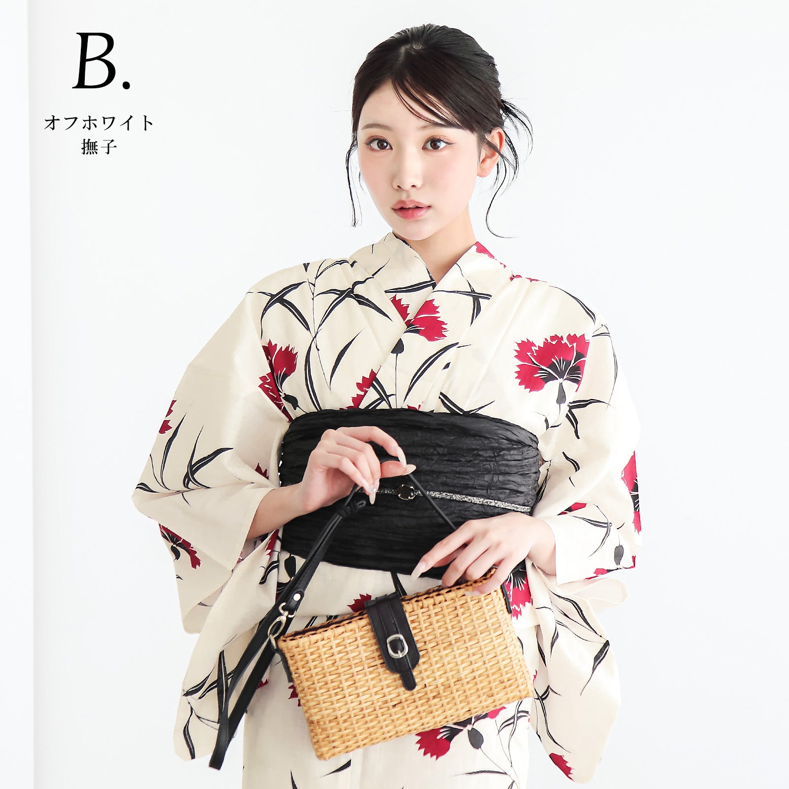 クリーム色に垂れ花が可愛い着物と作り帯セット 浴衣 レディース 女性 2点セット (浴衣+しわ兵児帯)「スイートリリー