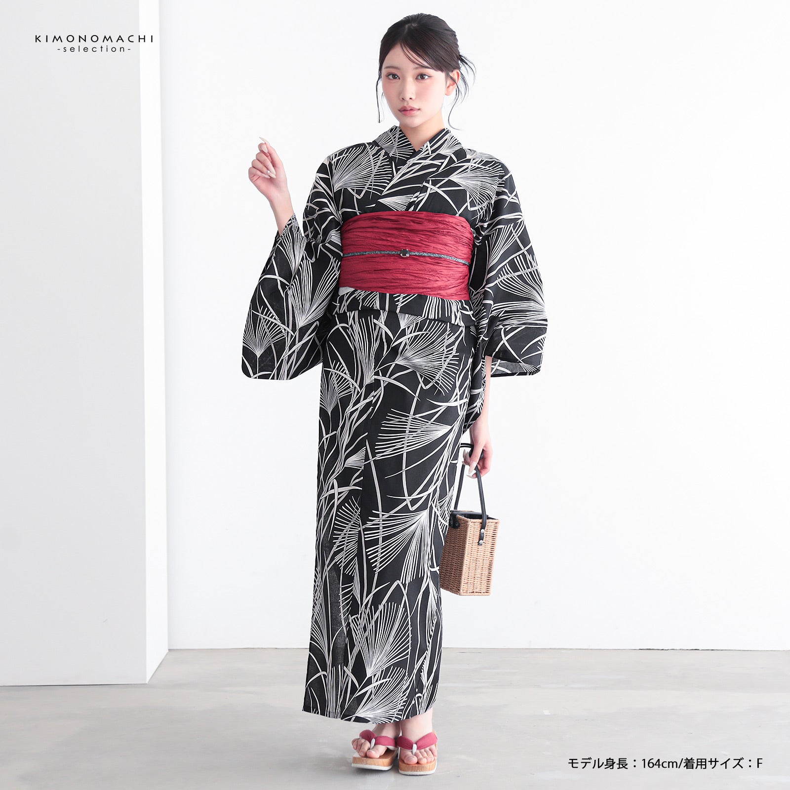 浴衣 レディース 女性浴衣単品「黒地 芒」Fサイズ 綿浴衣 プレタ浴衣