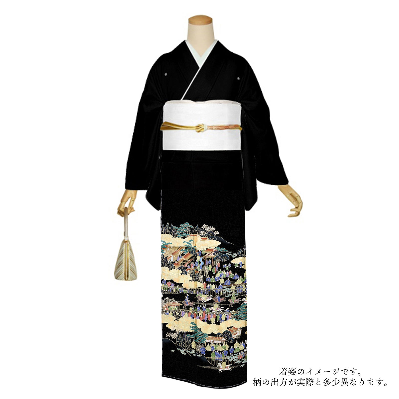 訳アリ】黒留袖 お仕立て上がり 単品「競べ馬」正絹 紋入れ代込み 留袖