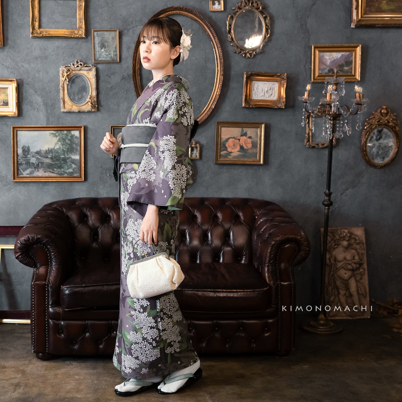 洗える着物 単品「銀木犀 灰紫色」KIMONOMACHI オリジナル きもの福袋