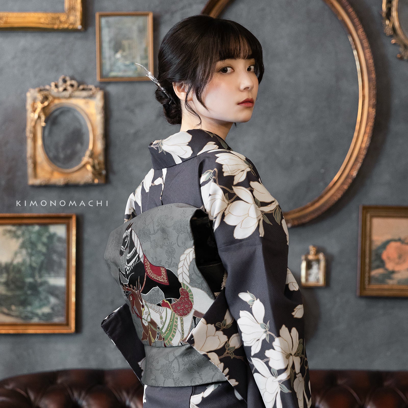 洗える着物 単品「白木蓮 藤墨色」KIMONOMACHI オリジナル きもの福袋